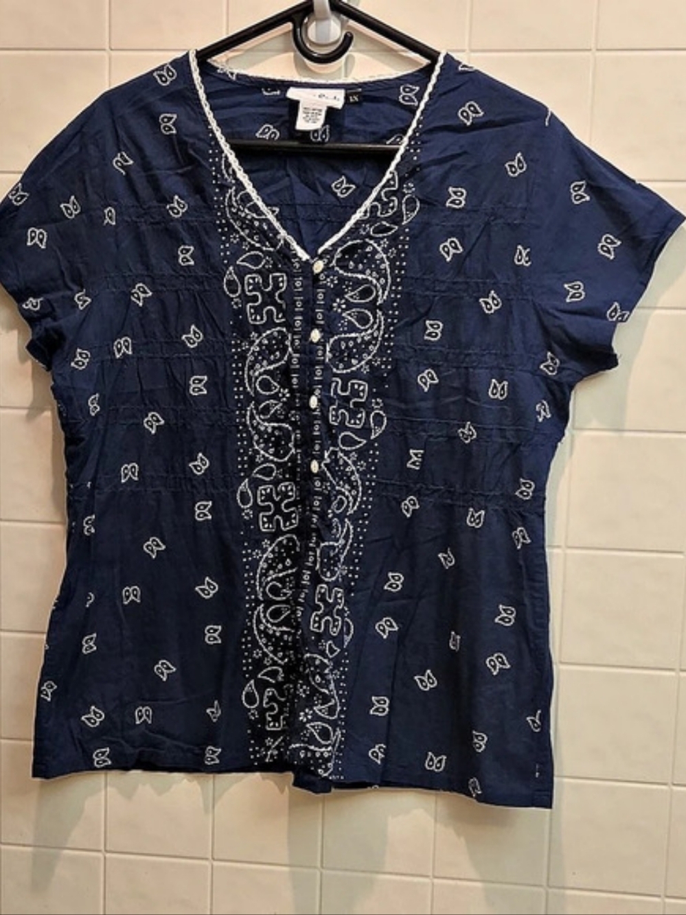 NorthStyle Paisley Cotton Top in Blue XL